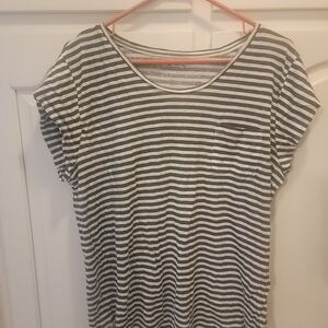 LOFT Olive and Cream Striped Top